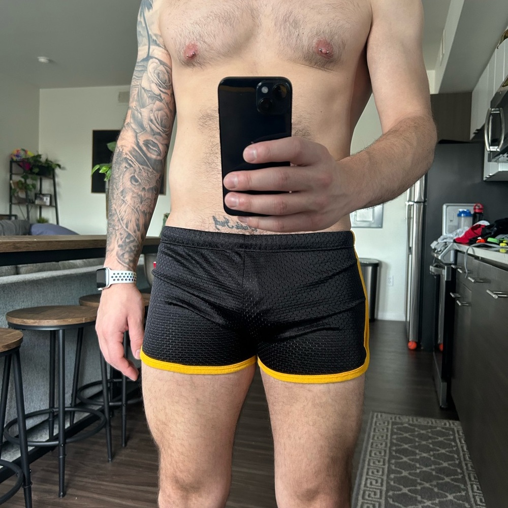 Andrew Christian Black and Yellow Athletic Shorts